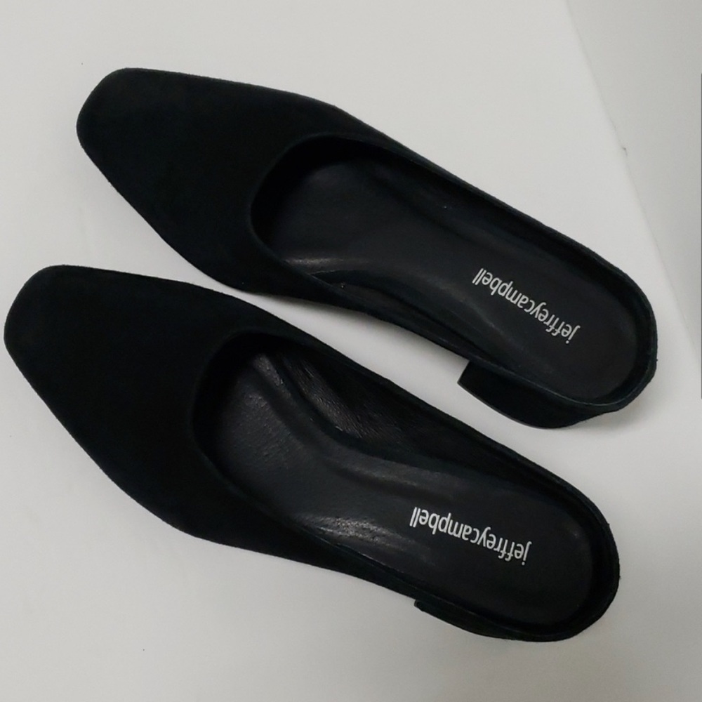 Jeffrey Campbell black suede mules